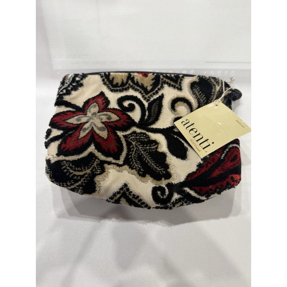 Atenti Paisley Bean Accessories Zippered Pouch Red Black Floral Zebra Pattern